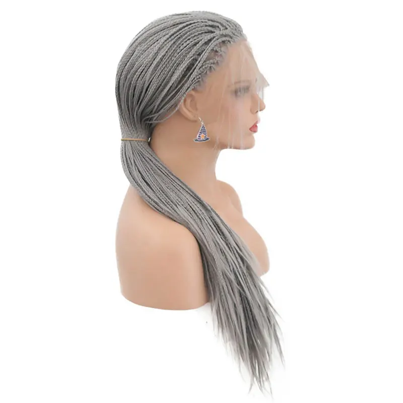 

Bombshell Siver Grey Synthetic Braided Lace Front Wigs For Women Heat Resistant Fiber Hair Wigs Premium Braid Wig With Baby Hair