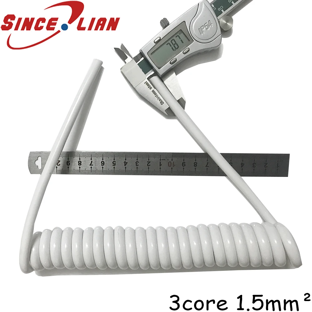 

Pure Copper Wire PUR Spring Wire 3 core 1.5 Square Telescopic Wire 3core White Spiral Cable Three core Power Cord