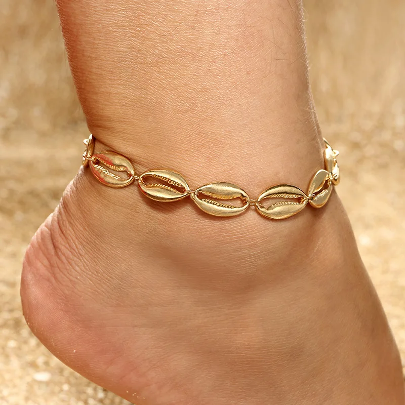 Винтажный античный браслет золотого цвета, женский браслет с блестками и бусинами, геометрический браслет, очаровательный богемный браслет на лодыжке, ювелирные изделия для ног в стиле бохо