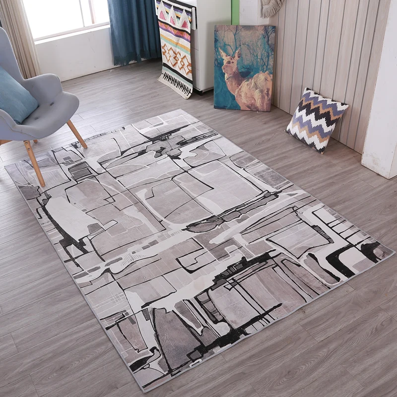 

European modern Black and white geometry Personality carpet Living room sofa coffee table carpet Hotel porch bedroom bedside rug