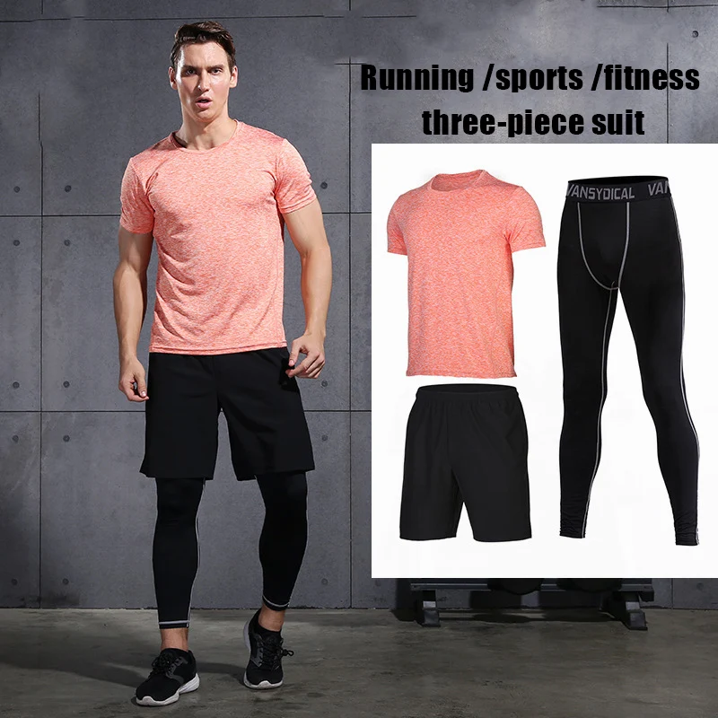 

2019 Gym Running Sets Men's Fitness Compression Tights Sportswear Stretchy Training Sports Clothes Jogging Suits 3pcs