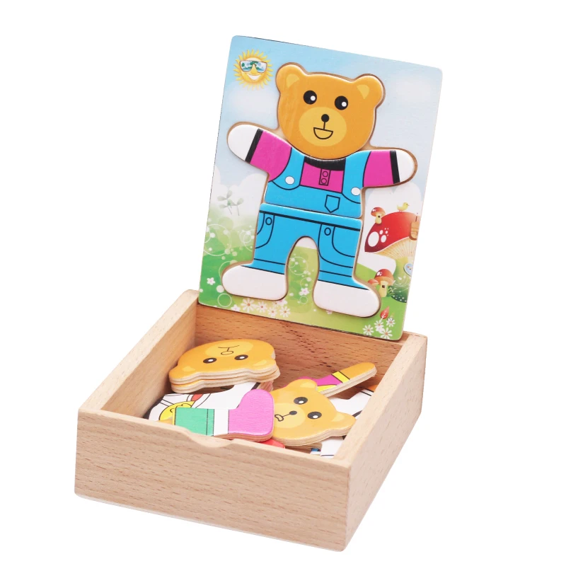 Новейший Комплект детских игрушек, Детская развивающая настольная игра, медведь, одежда для переодевания, деревянные пазлы, деревянная игрушка для детей