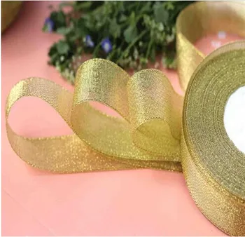 

25 Yards Golden Ribbon Wedding Party Decoration Christmas New Year Webbing Invitation Card Gift Wrapping Riband Free Shipping