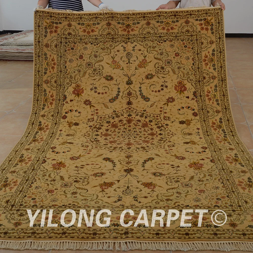 Yilong 6'x9' Oriental Silk Wool Carpet Golden Thick Handmade Exquisite