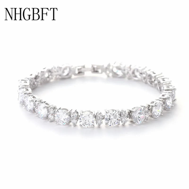 

NHGBFT 18CM length Clear Round CZ Bracelet & Bangles For Women Girls Wedding Bracelet Gift Jewelry Dropshipping