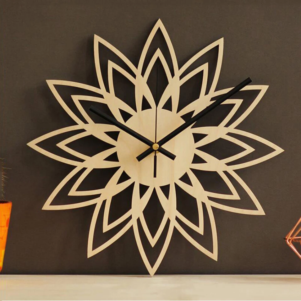Новые 3D настенные часы простые бамбуковые деревянные цветочные настенные часы 30 см абстрактные бесшумные настенные часы для украшения дома дропшиппинг