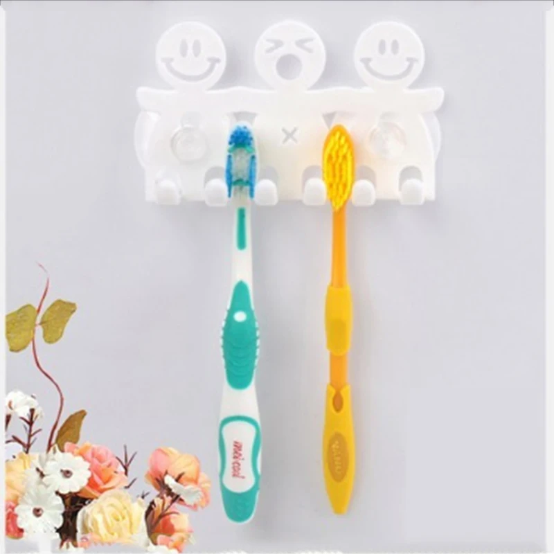 $1.26 Suction Cup Type Cartoon Toothbrush Holder Cute Smiley And Bear Plastic Toothbrush Hanging Suction Hooks Bathroom Accessories