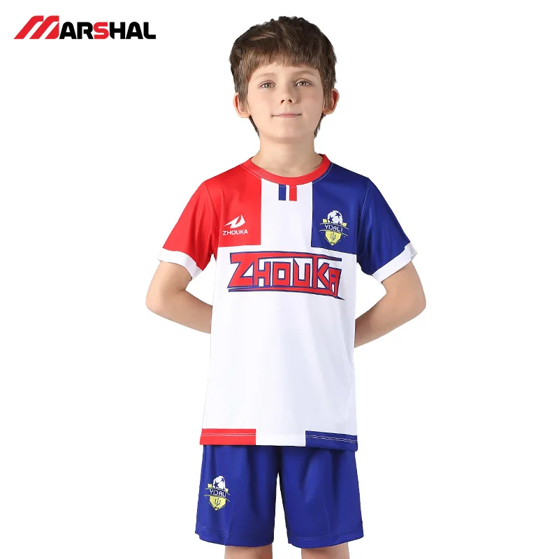 

Professional Custom kids Jersey Soccer Futbol Blue Polyester Short Sleeved Coccer Training Suit For Boys Wear Football Uniform