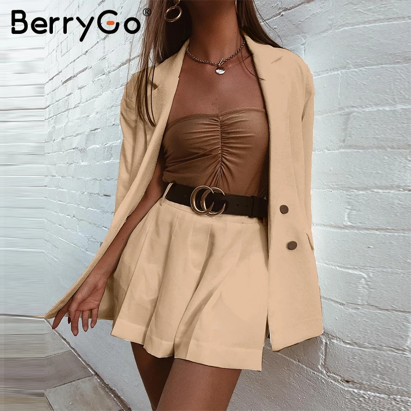 BerryGo элегантный костюм из двух предметов с блейзером Женская Повседневная Уличная одежда женский короткий Блейзер костюм Короткий Комплект шикарный офисный женский Блейзер костюм