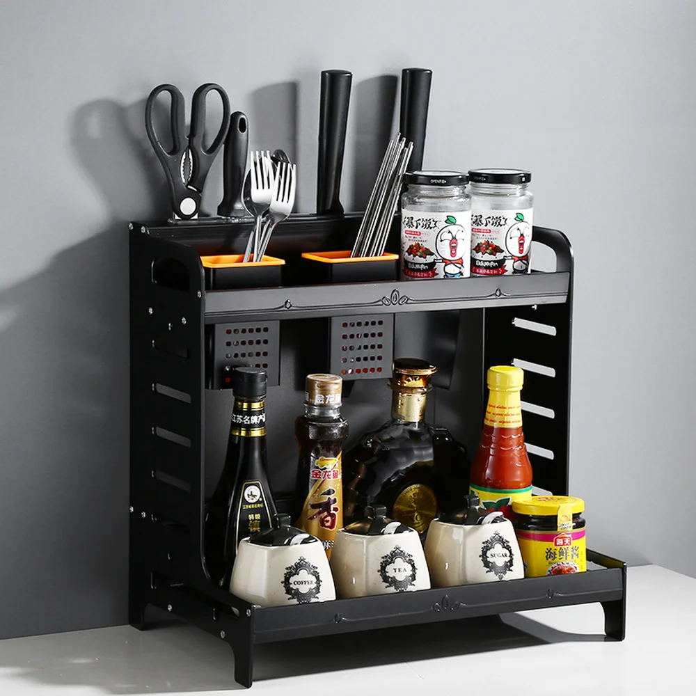  Black kitchen rack space aluminum wall hanging storage spice rack storage rack kitchen supplies kni - 32915815544