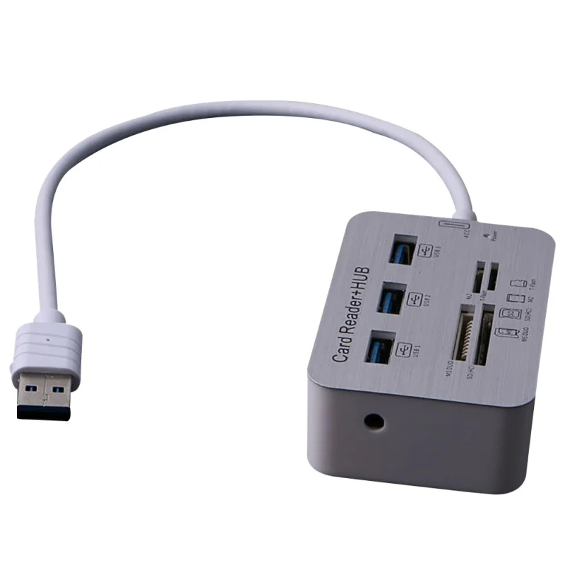 Портативный 3 Порты Алюминий USB 3,0 хаб с MS SD M2 TF Multi-In-1 Card Reader