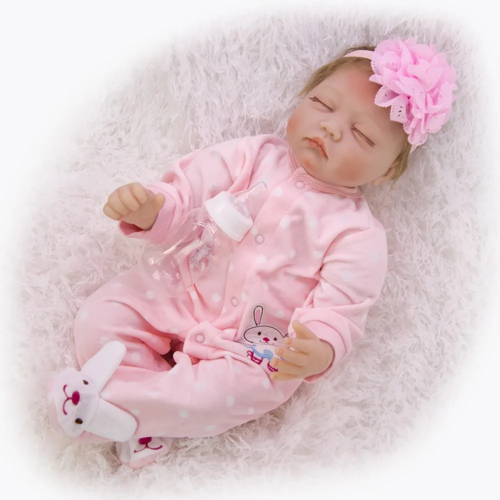 

bebes Reborn Baby Dolls sleeping Newborn Soft Silicone Babies Doll For Girls Kids cloth body Reborn Dolls With 1pc bottle gift