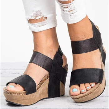 

Shoes Woman Sandals For Summer Platform Peep Toe Wedges Heel Shoes Elastic Beach Height Increasing Ladies Casual Sandals