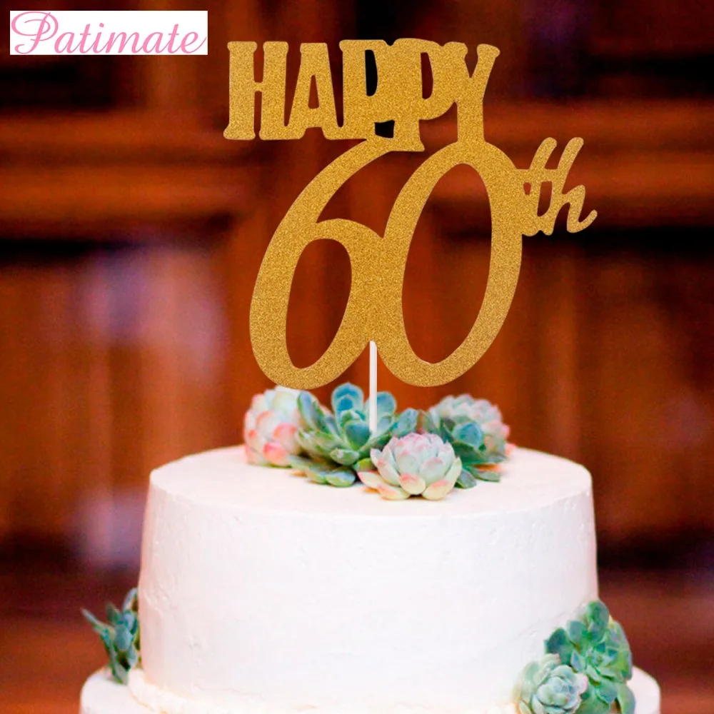 PATIMATE золотой с днем рождения торт Топпер блеск 30th 40th 50th 60th годовщина декорации