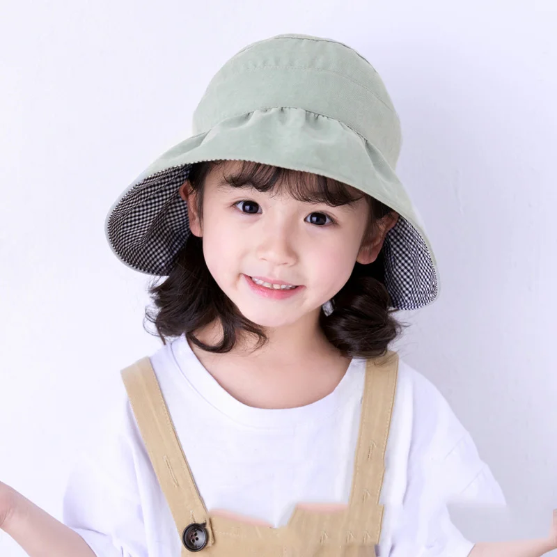 1Empty Hats Kids Boy Bucket Caps Baby Girls Wide Brim Visor Basin Cap Sun Protection Cotton Fisherman Hat for Summer