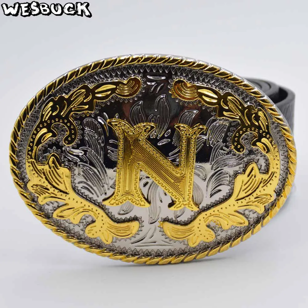 5 PCS MOQ WesBuck Brand Western Men Women Golden Initial Letter N