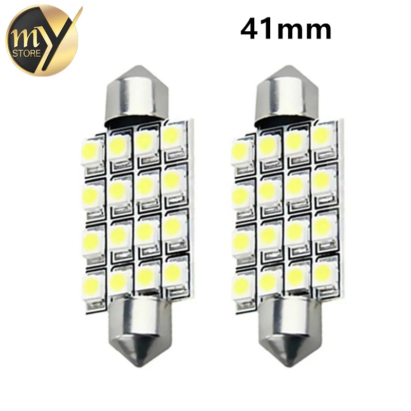 2pcs 41mm 16 SMD White Dome Festoon LED Car Bulb Lamp Auto c5w led car