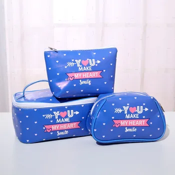 

Blue Design Love Dot Ladies Travel Make Up Women Makeup Organizer Bags Cosmetic Bag Toiletry Travel Kits Beautician Storage Bags
