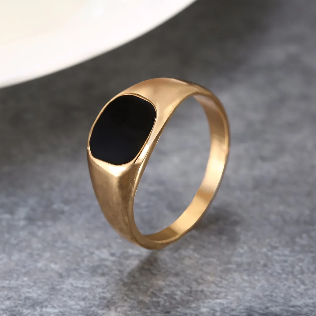 Shellhard Vintage Stainless Steel Ring Fashion Gold Silver Color Polished Signet Seal Biker  Finger Ring For Women Men Jewelry