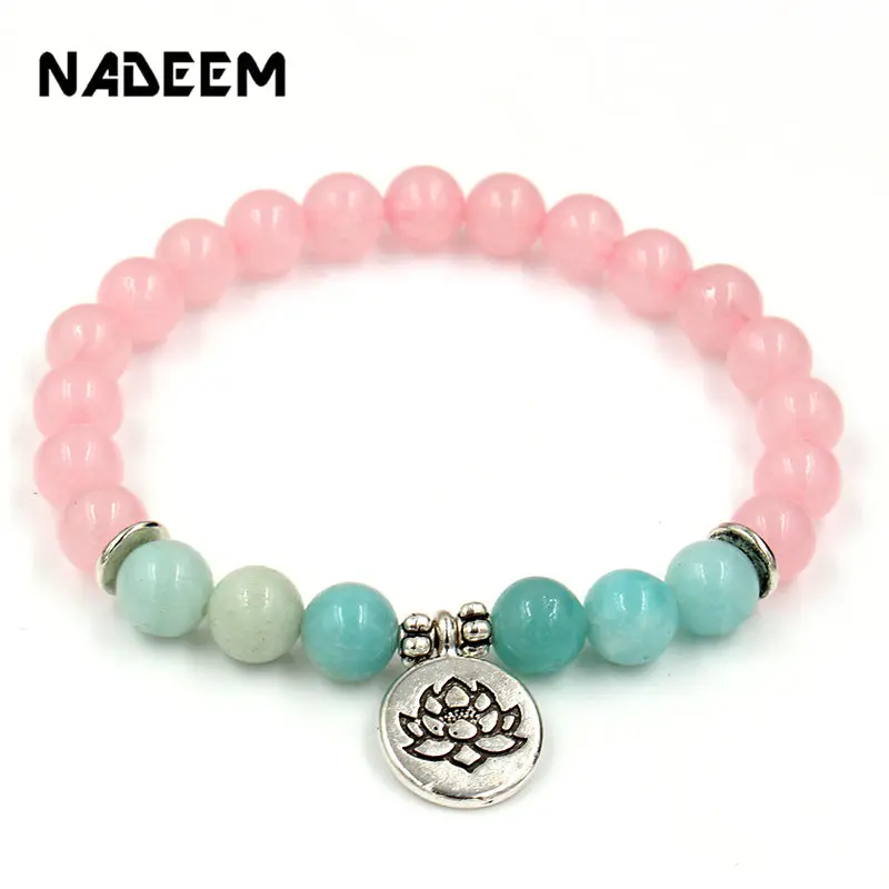 Браслет ручной работы с подвеской Ом Будды лотоса для женщин розовый кварц