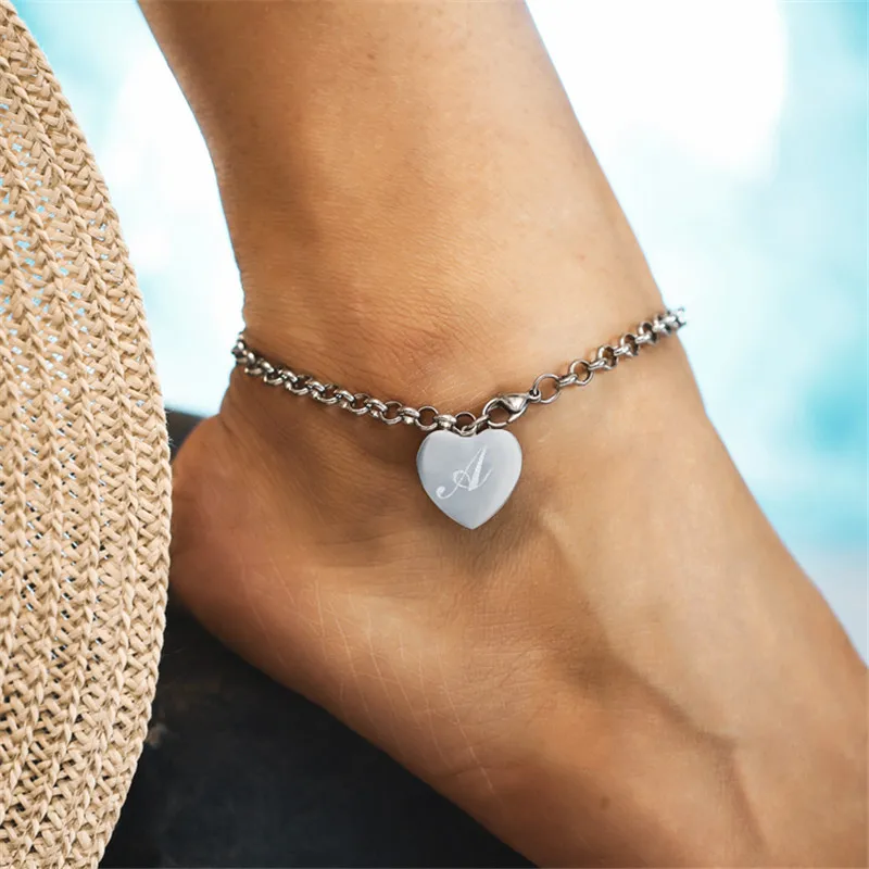 

Charm Stainless Steel Silver Chain Letter In Heart Anklets For Women Ankle Bracelet On The Leg Star Anklet Female Foot Jewelry