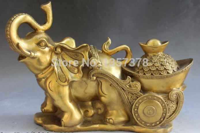 

shitou 00800 13" Folk Chinese Bronze Lucky Auspicious Wealth Elephant Carry Treasure Statue