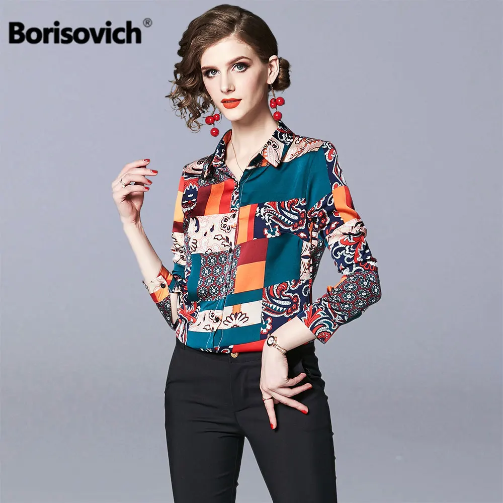 

Borisovich Women Casual Blouses Shirts New Brand 2019 Fashion Turn-down Collar Vintage Print Female Long Sleeve Shirt N1166