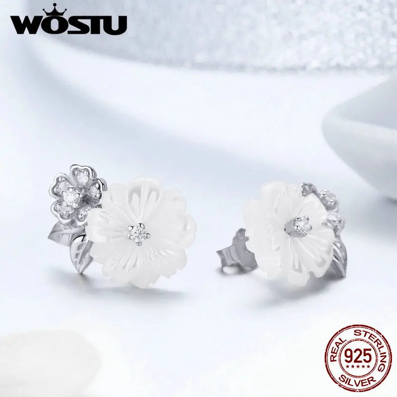 

WOSTU Hot Sale 925 Sterling Silver Shell Daisy Flowers Stud Earrings For Women Party Romantic S925 Silver Fashion Jewelry FNE008