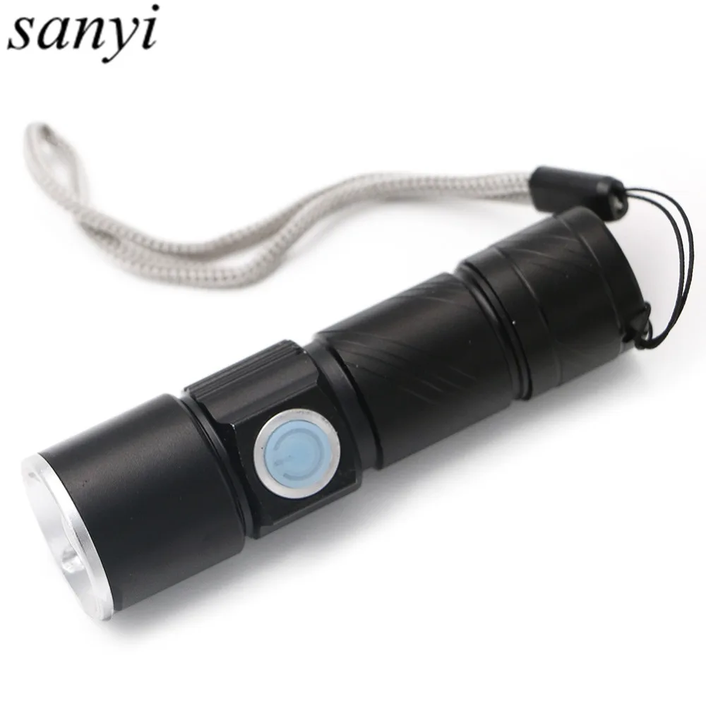 

USB Handy Powerful LED Flashlight Rechargeable usb Torch Flash Light Bike Pocket LED Zoomable Lamp For Hunting Camping Black