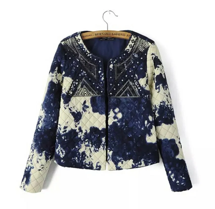Ethnic Embroidery Beading Sequined Graffiti Ink Floral Print Paisley Quilted Jacket Women's 