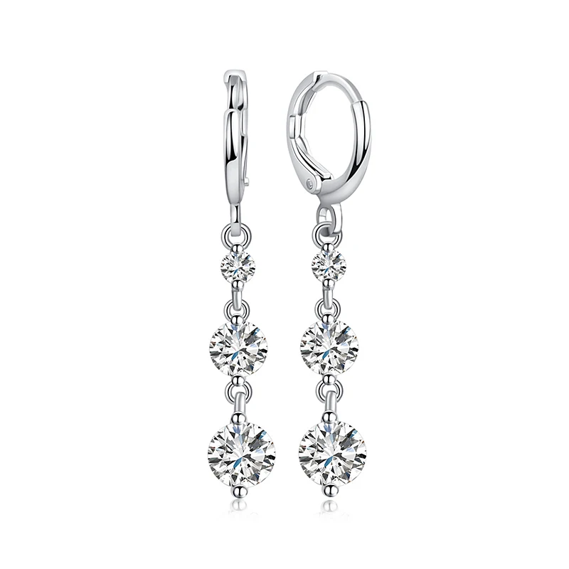 

MISANANRYNE 1Pair silver Color Clear Round CZ Cubic Zirconia Graceful Long Drop earrings boucle d'oreille Bijoux Gifts