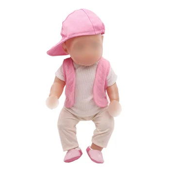 

43 cm baby dolls dress new born 4 sets hat + waistcoat + short sleeves + pant Baby toys fit American 18 inch Girls doll f229