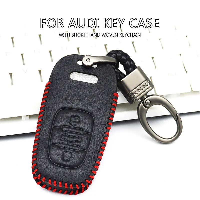 

For Audi A4L A6L Q5 A5 A6 A7 A8L S8 S7 S6 S5 Protection Shell Cow Leather Car Key Case Cover Bag Hand Woven Keyring Keychain