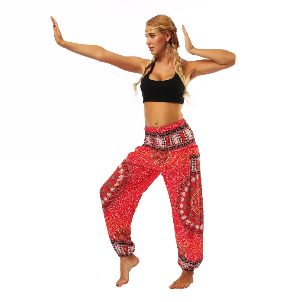 

Sexcer Red mandala circle galaxy floral Printed stretchy High rise Straight Loose leggings lounge Bloomers pocket yoga pants