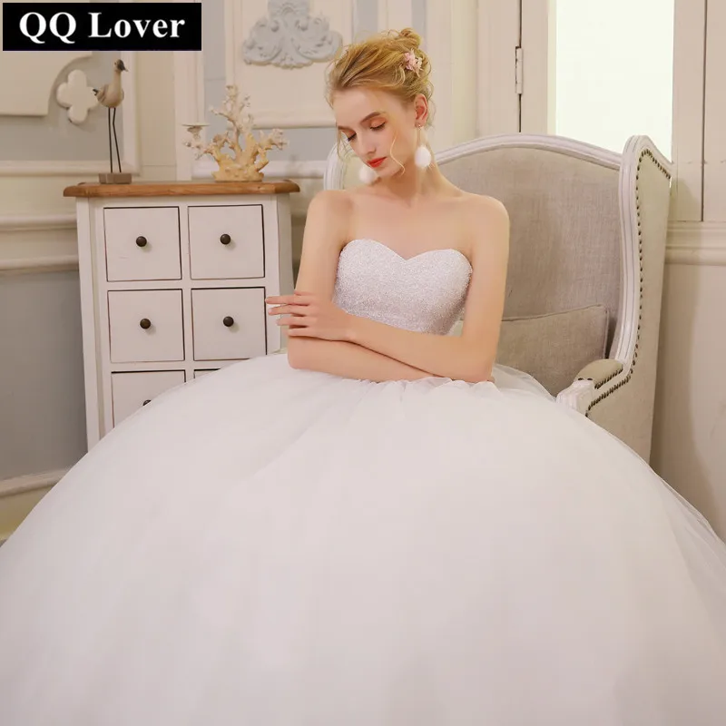 QQ Lover 2019 Robe De Mariage принцесса Bling Роскошные Кристаллы Белый бальное платье свадебное на заказ Vestido De Noiva