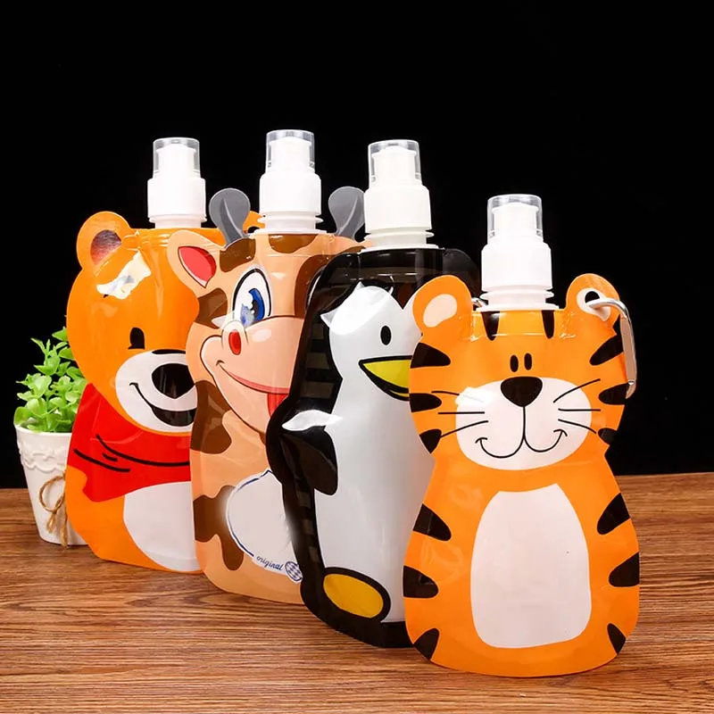 2 шт 360 мл Экологичная складная сумка для воды с животными из мультфильмов бутылка для напитков безопасная для детей подарок для детей