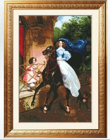 

100% Pure Cotton R Thread Printed Cross Stitch Patterns Sets Full Embroidery Needlework Kits Women Riding
