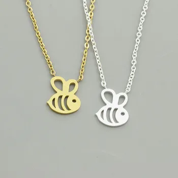 

Wholesale 10pcs/lot Cute Bumble Bee Pendant Bff Necklace Women kids Jewelry Stainless Steel Gold Color Ketting Honeybee Kolye