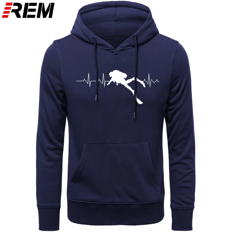  REM Scuba Dive Heart Beat Best Gift for Diver Long Sleeves Soft Mens Pure Cotton Hoodies Sweatshirt