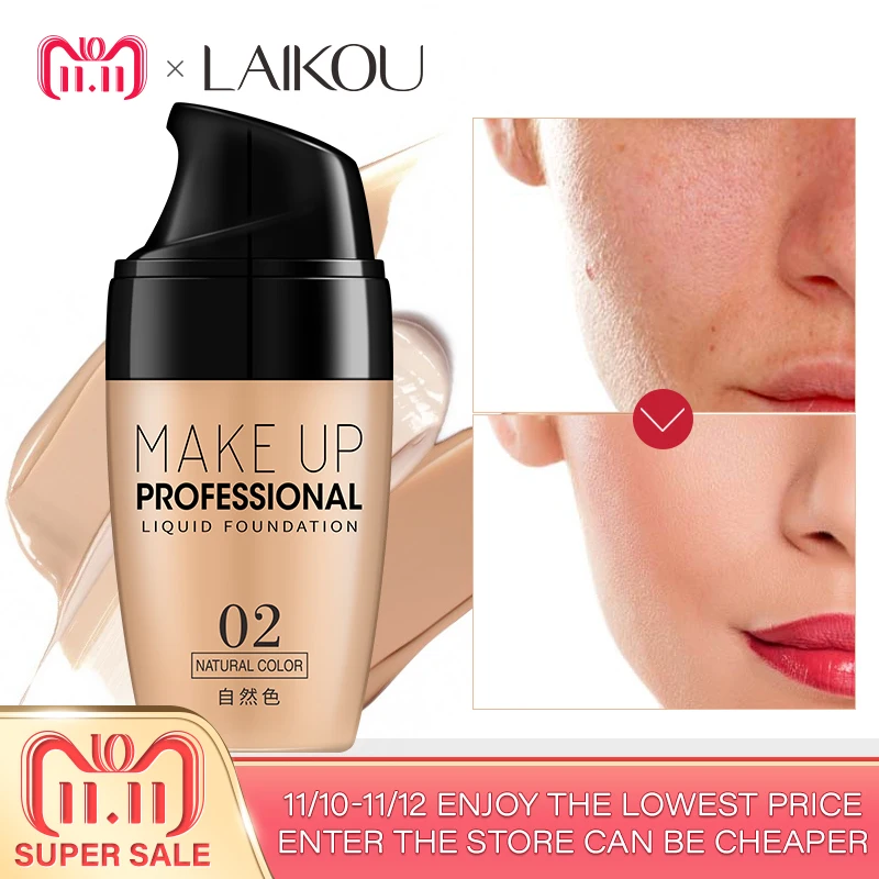 

laikou Liquid Foundation Invisible Full Coverage Make Up Concealer Whitening Moisturizer Waterproof Makeup Foundation 30ml