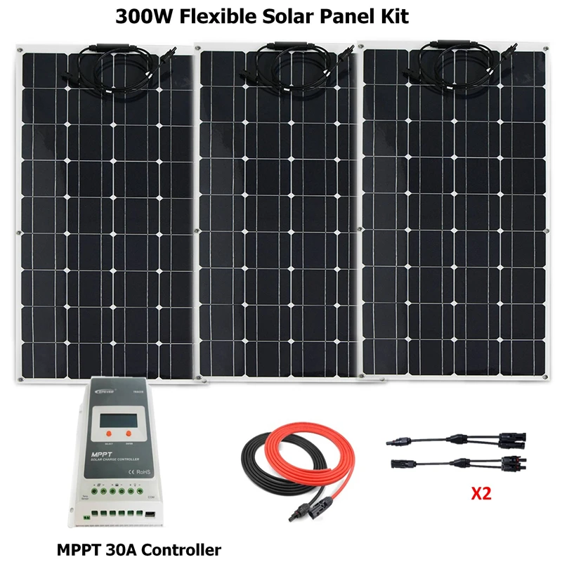 

300W Solar System Kit for Beginner Flexible Solar Cell Car/Yacht/Steamsh+30A MPPT solar controller+solar cable +MC4 Connector