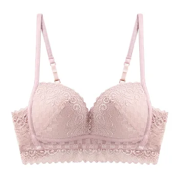 

Brand Women Small Chest Gathered Wire Free Beauty Back 5/8 Cup Lace-Side Bra Lace Sexy Female Underwear New Product