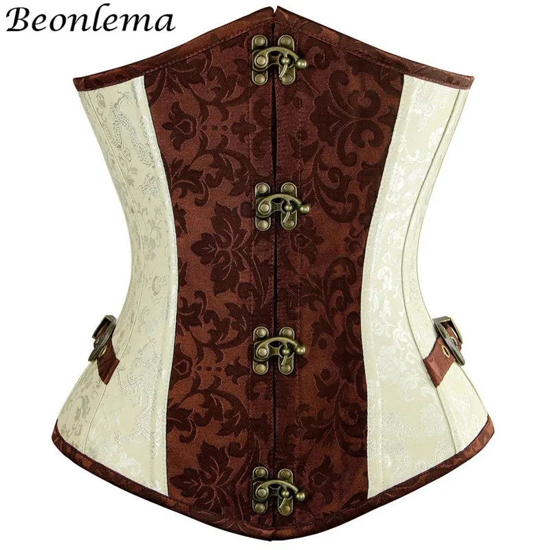

Beonlema Steampunk Corset Waist Corsets and Bustiers Retro Corselet Tummy Belt Body Shaper ropa gotica mujer Brown Slim Corsage