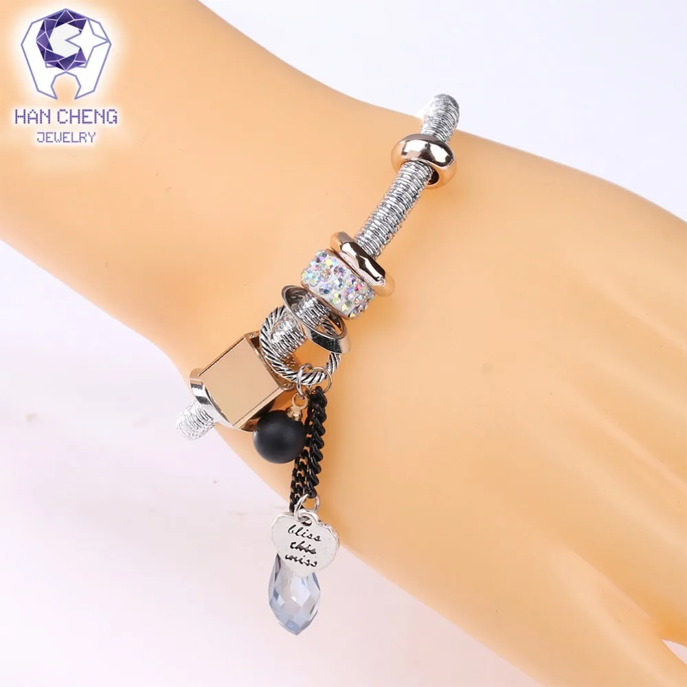 HanCheng Новый Boho веревка ручной работы сердце Шарм браслет горный хрусталь