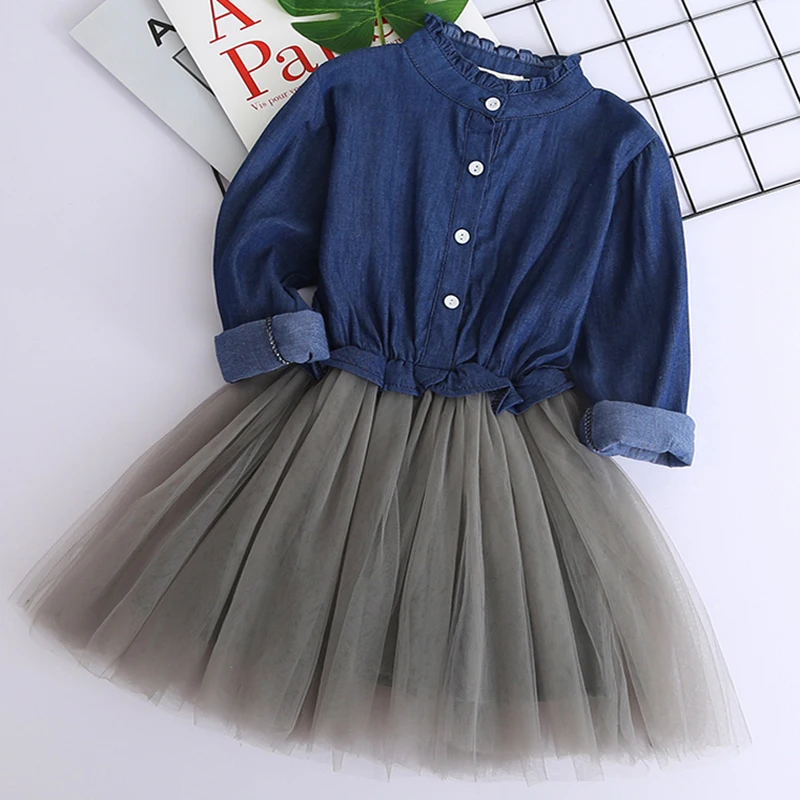 Платье для девочек «меларио» г. Детское праздничное джинсовое платье для маленьких девочек платье с вышивкой трикотажное бальное платье, платье принцессы детская одежда для От 2 до 9 лет