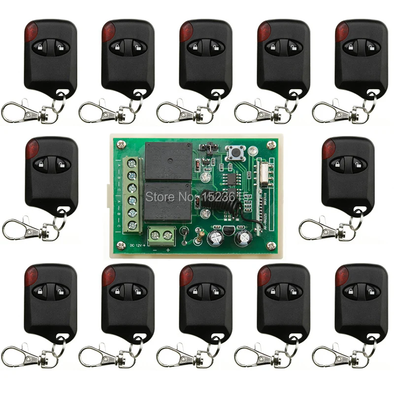 

DC12V 2CH Wireless Remote Control Switch System teleswitch 1*Receiver + 12 *cat eye Transmitters for Appliances Gate Garage Door