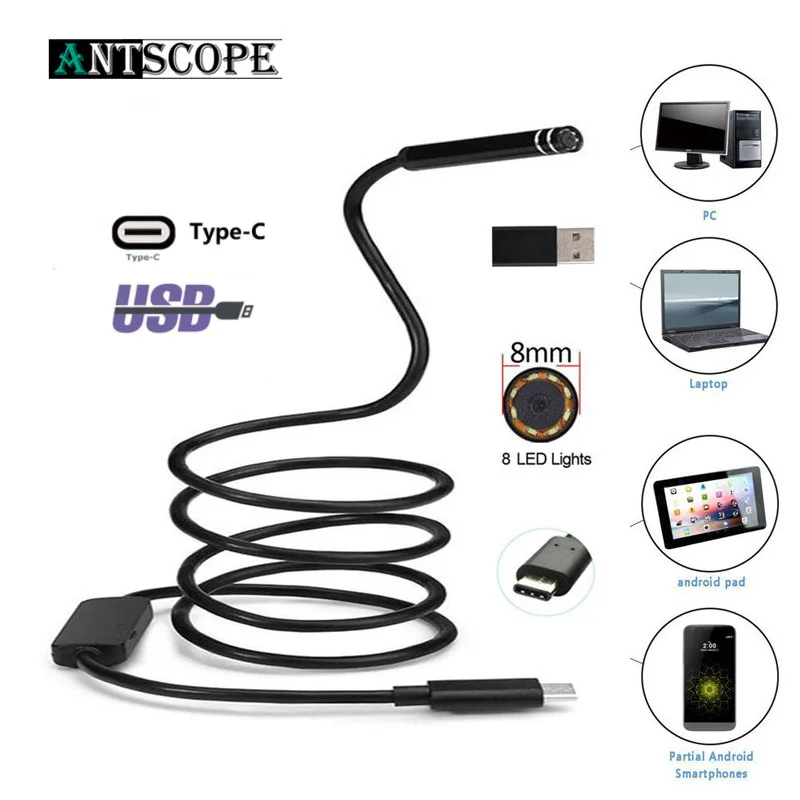 

Antscope 8mm Endoscope Camera USB Type-C Android Borescope Hardwire HD USB Endoscopio Inspection Camera D30