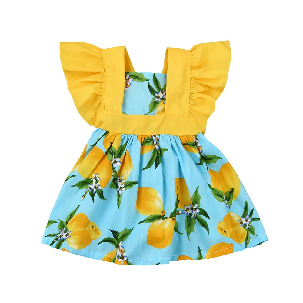 

Princess Dress Girls Costumes Children Girls Cotton Lemon Printed Sleeveless Dress Fashion Spring Autumn kid Dresses Clothing