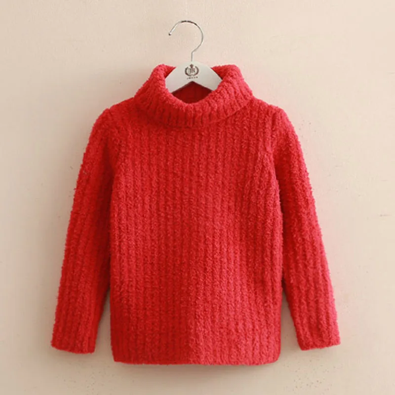 Толстый теплый свитер с высоким воротником для девочек и мальчиков; сезон осень-зима; Детские эластичные мягкие Пуловеры; свитер; От 3 до 10 лет - Цвет: Красный