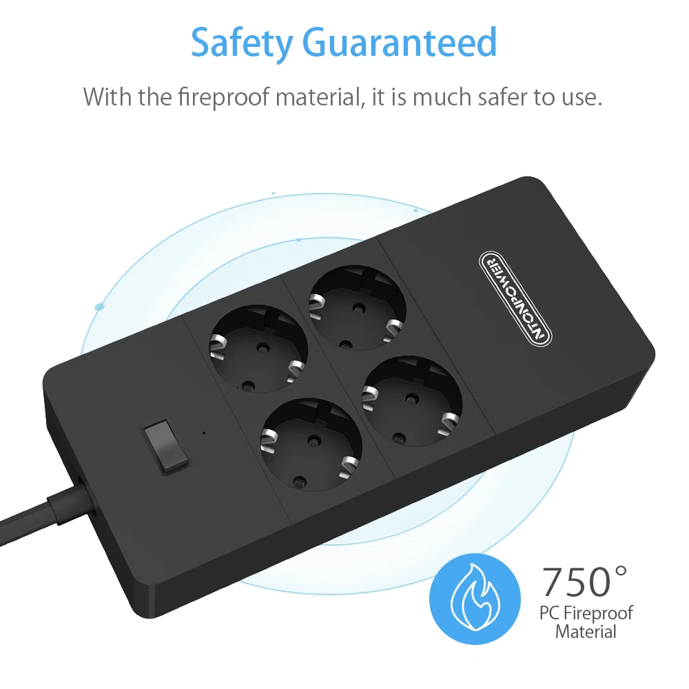 NTON POWER Smart Power Strip Защита от перенапряжения 4/6/8 розетки 4 USB порта штепсельная вилка